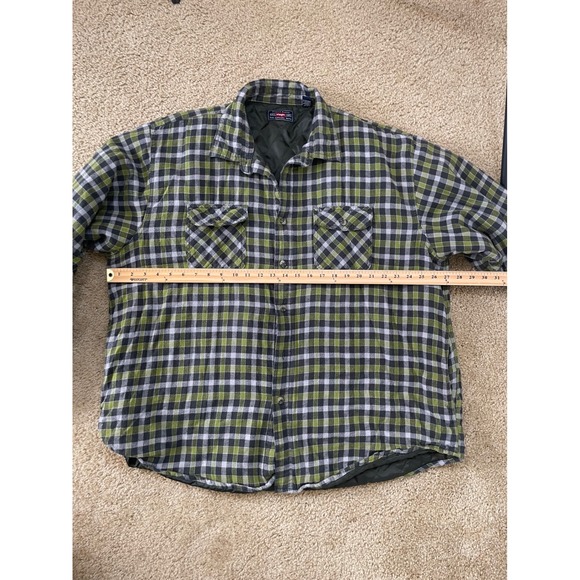 Wrangler Quilted Flannel Lined Shirt Jacket Plaid Men's 2XL Green Black Plaid LS - Picture 4 of 11